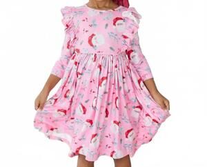 NEW MILA & ROSE three quarter sleeve ruffle twirl dress in jolly old saint nick